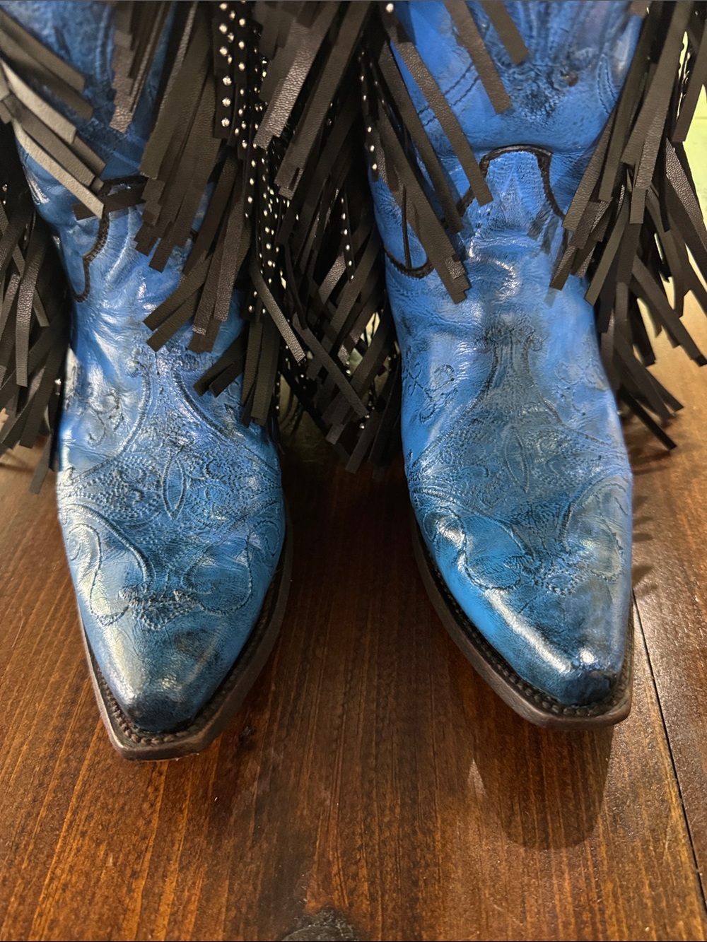Blue Women's Fringe Western Boots with Rhinestone Detail - Picture 6 of 10